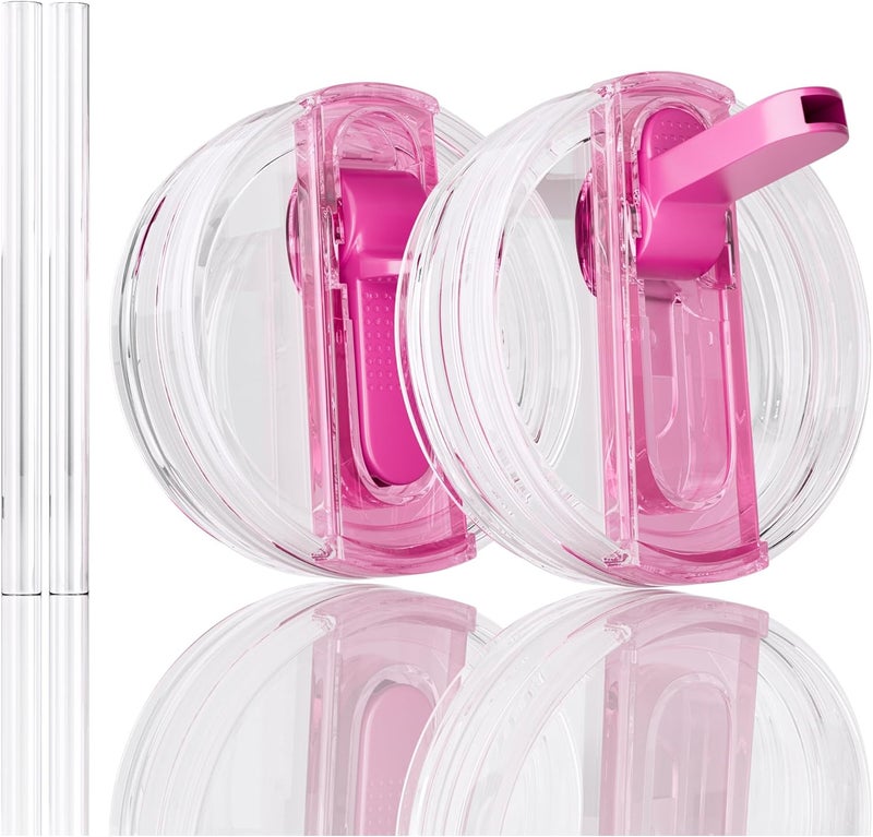 CeleVista 2 Pack Flip Straw Lid for Stanley 40 oz Quencher H2.0 & ProTour, Flip Straw Tumbler Lid for Stanley Cup, Leakproof, No Spill & Easy to Use Reusable Tumbler Cover (Passion Pink) - Image 1